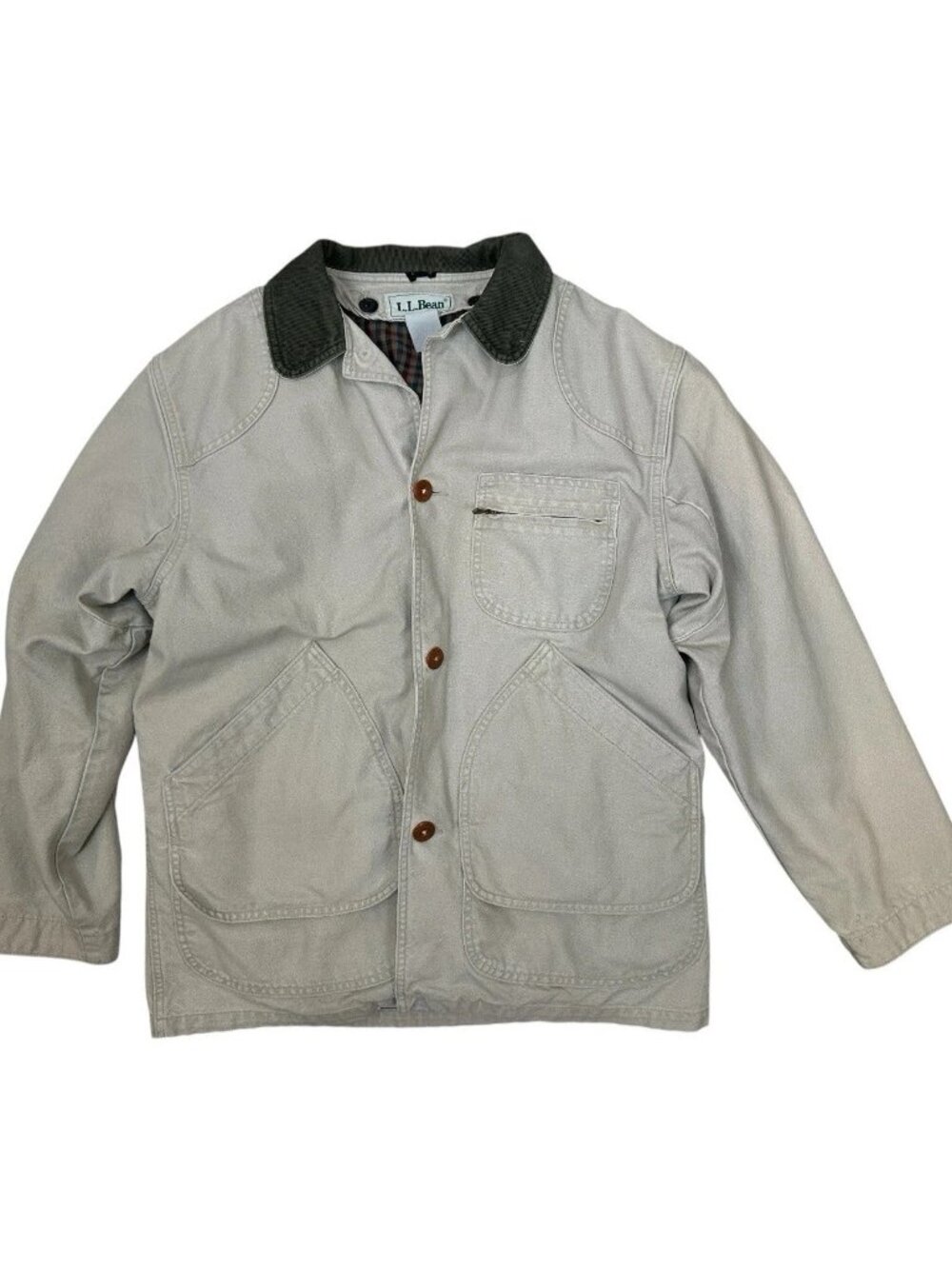 LL Bean Barn Coat Field Jacket Canvas Chore Workwear Beige 1980’s Mens M Lined